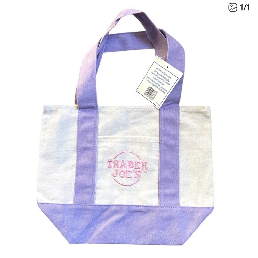 Trader Joe’s Lavender purple Cream Canvas Mini Tote Bag